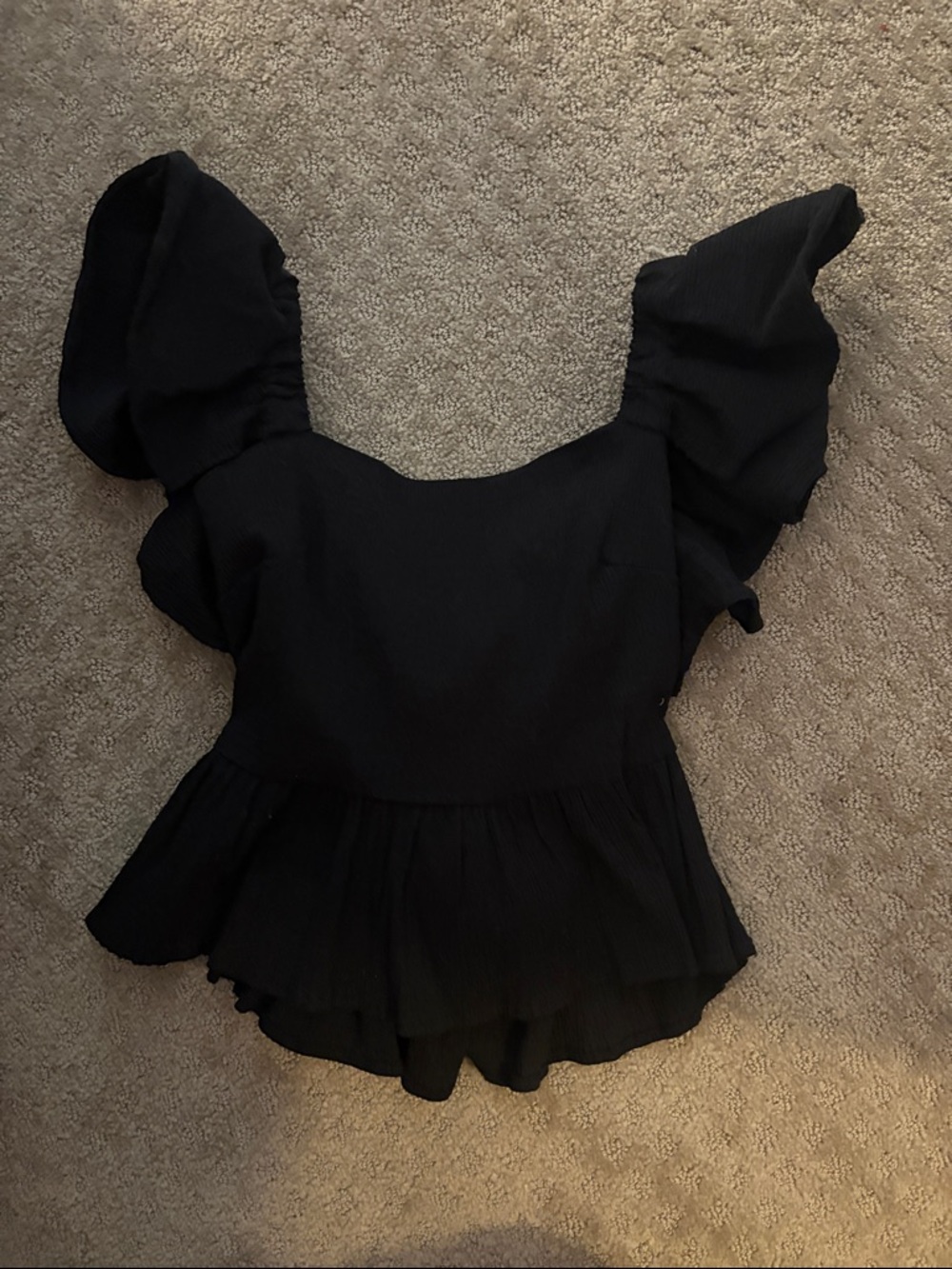 Francesca's Collections Black Ruffled bow in the back Peplum Blouse